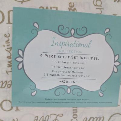 Queen Inspirational Sheet Set 4 PC, 1 Flat/1 Fitted/2 Standard Pillowcases - New