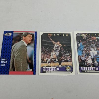 3 Basketball Cards, Jerry Sloan (Coach), John Stockton & Karl Malone (Utah Jazz)