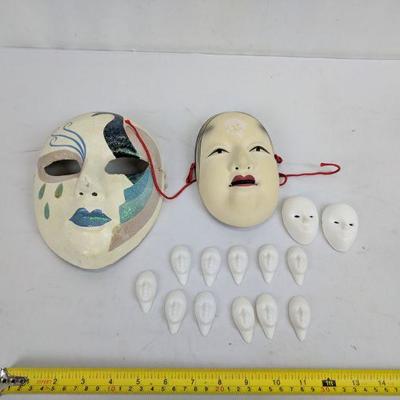 Mask Lots, 2 Painted Masks, 13 Plain Masks (needs to painted) - New