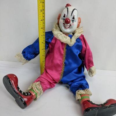 Old Fashion Porcelain Clown, Pink & Blue, Left Foot Needs Repair