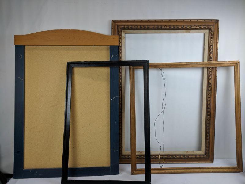 3 Large Wood Frames & Large Wood Cork Board