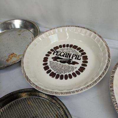 2 Ceramic Pie Dishes & 6 Metal Pie Tins, Cherry & Pecan Pie Plate