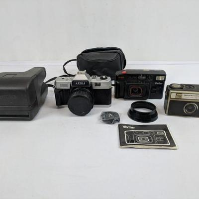 4 Vintage Cameras, Polaroid, Akira, Vivitar, Birdseye IV, Not Tested