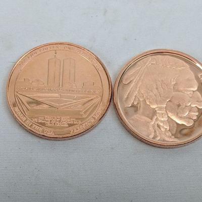 2 Preston Mint .999 oz Fine Copper Coins: Buffalo, United We Stand - New