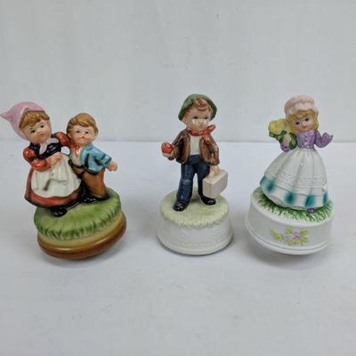 3 Vintage Musical Ceramic Figurines, Girl Missing Arm