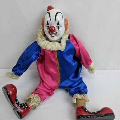 Old Fashion Porcelain Clown, Pink & Blue, Left Foot Needs Repair