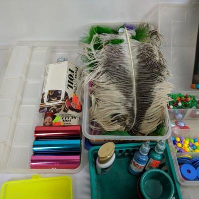 Craft Lot 2, Paint, Confetti, Glitter, Feathers, Clothes Pins, Wood Crafts, Etc.