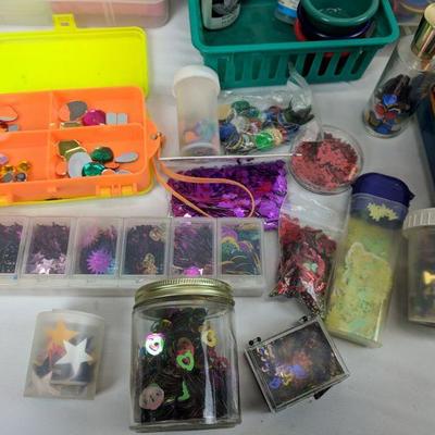 Craft Lot 2, Paint, Confetti, Glitter, Feathers, Clothes Pins, Wood Crafts, Etc.