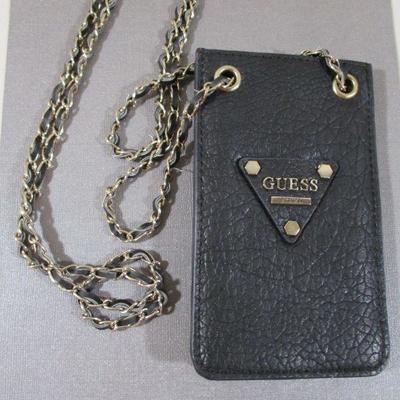 Guess Crossbody Purse/Case  Black Leather Strap 24" Pure 6" 