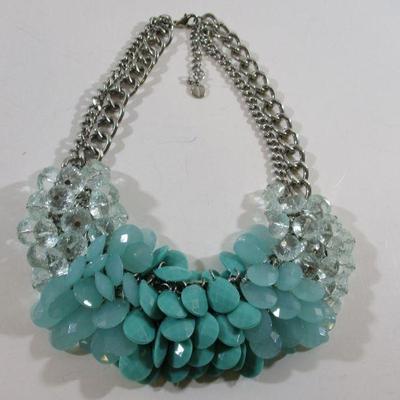 Haute Runway Fashion Choker  Glass Beads Turquois Chunky 9" adjustable 