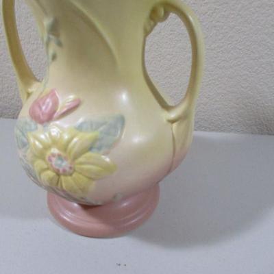 Hull Double Handle Pink Rose Vase Pitcher 9