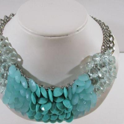 Haute Runway Fashion Choker  Glass Beads Turquois Chunky 9" adjustable 