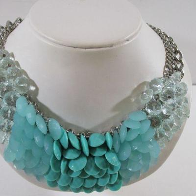 Haute Runway Fashion Choker  Glass Beads Turquois Chunky 9" adjustable 