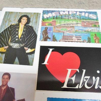 Lot of Elvis Post Cards,Bumper Sticker,Greeting Cards,Scarf,Calendar,Keychain