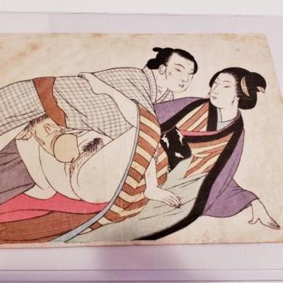 Antique Original Japanese Shunga erotic woodblock print Scarred Man