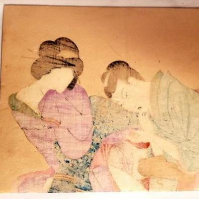 Antique Japanese Shunga Erotic woodblock print Preparing for Love