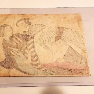 Antique Original Japanese Shunga erotic woodblock print Scarred Man