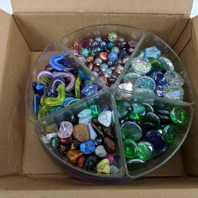 Container Full of Glass Rocks & Shapes