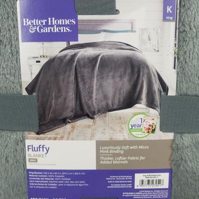 BH&G Fluffy Blanket, King Size, Gray - New