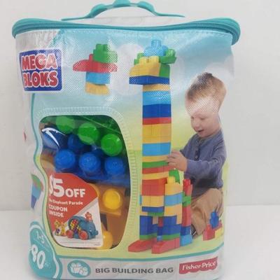 Mega Bloks Fisher Price Big Building Bag, 80 pieces for ages 1-5 years - New