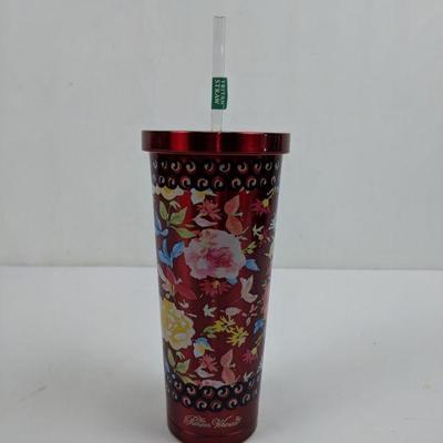 The Pioneer Woman 24oz Tumbler, Red & Floral, Tritan Straw - New