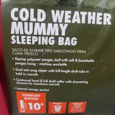 Cold Weather Mummy Sleeping Bag by Ozark Trail, Red - New