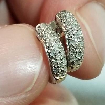 14k white gold, diamond huggies, earings.