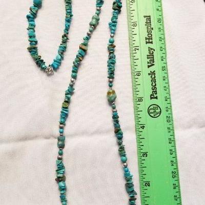 Long sterling and turquoise necklace