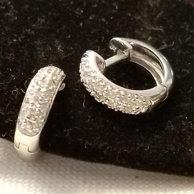 14k white gold, diamond huggies, earings.