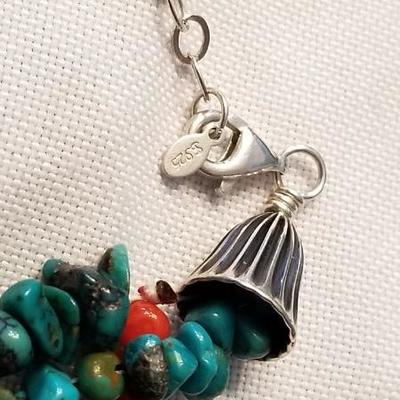 Sterling, turquoise and coral necklace
