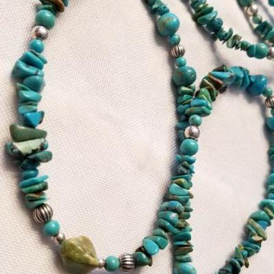 Long sterling and turquoise necklace