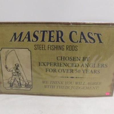 Master Cast Steel Fishing Rods Metal Sign Reproduction 24