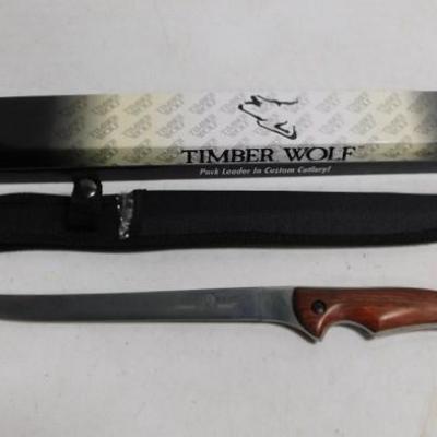 Timber Wolf Wood Grain Handle Fixed Blade Fillet Knife with Sheath