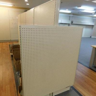 1 of 2  Double Sided Gondola 4 Panel  Shelving Peg Board Extended Hght. 16'x6.5'