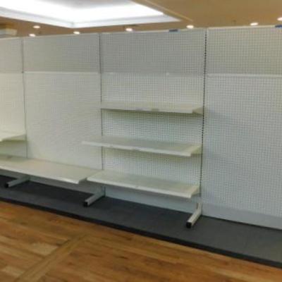 1 of 2  Double Sided Gondola 4 Panel  Shelving Peg Board Extended Hght. 16'x6.5'