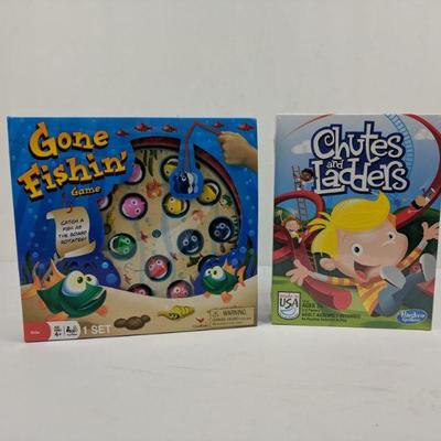 2 Kids Games, Gone Fishin' Game & Chutes & Ladders - New