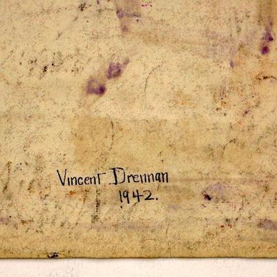 c. 1942 Pastel/Watercolor Painting Signed Vincent Drennan 24