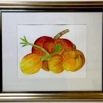 Pumpkins Picture Print in Gold Frame Wall Decor - A-038