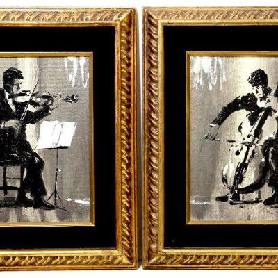 2 Original Oil Paintings on Canvas with Musicians Signed by Artist