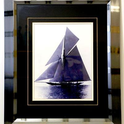 Art Photo Vintage Sailboat Framed into Modern Chrome Finish Frame 