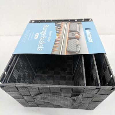 Set of 3 Grey Woven Strap Storage Baskets, Whitmor - New