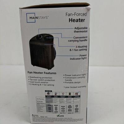Fan-Forced Heater, 3 Heating & 1 Fan Setting, Mainstays - New