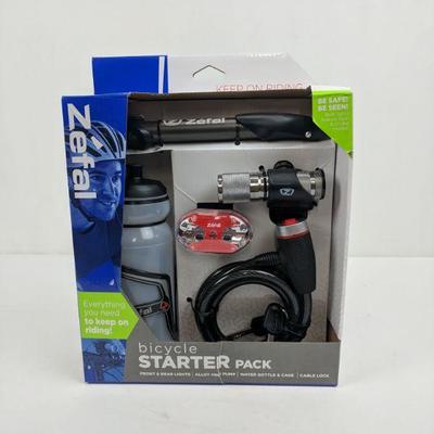 Bicycle Starter Pack, Lights/ Mini Pump/ Water Bottle & Cate/ Cable Lock - New
