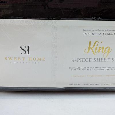 King Black 4-PC Sheet Set, 1800 Thread CT, Flat/Fitted/2 King Pillowcases - New