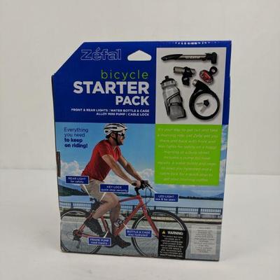 Bicycle Starter Pack, Lights/ Mini Pump/ Water Bottle & Cate/ Cable Lock - New