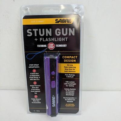 Stun Gun + Flashlight, Purple, Sabre - New