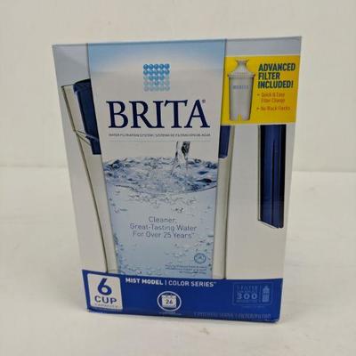 6 Cup Brita, Advanced Filter Included, Blue, Open Box - New