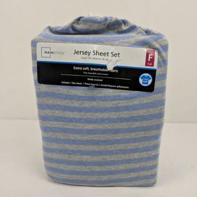 Full Jersey Sheet Set, Blue & Grey Stripe - New