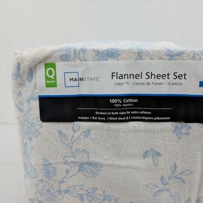 Queen Flannel Sheet Set, 4 pcs, Toil Blue - New