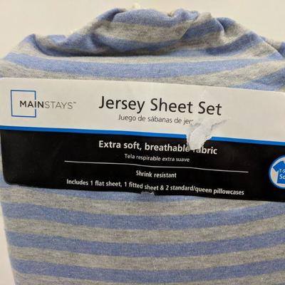 Full Jersey Sheet Set, Blue & Grey Stripe - New
